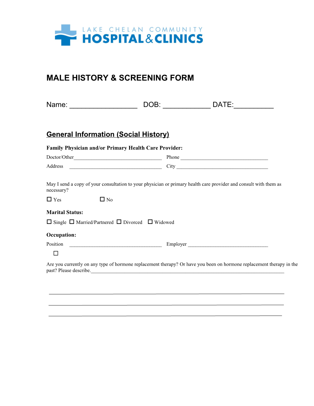 Male History & Screening Form