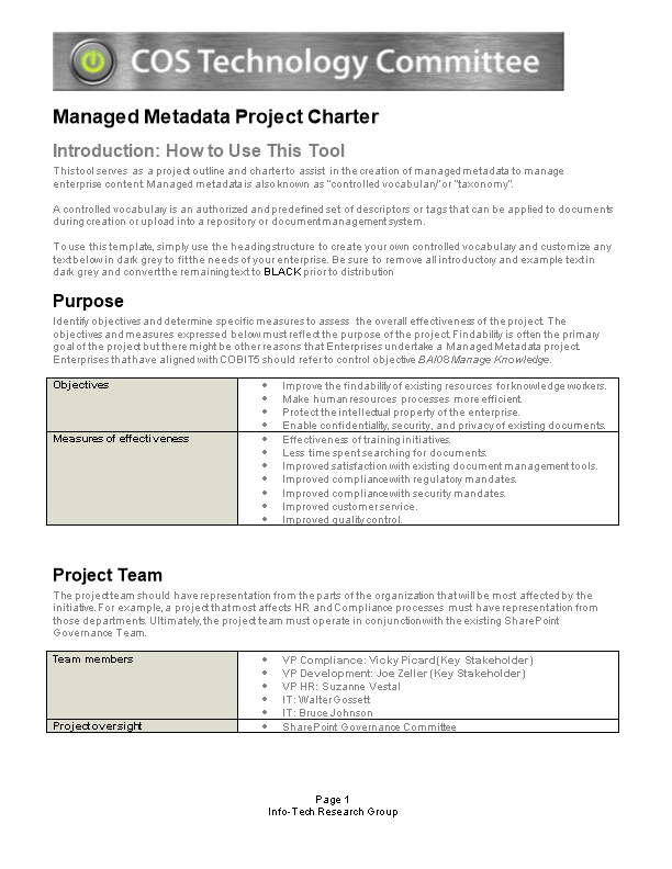 Managed Metadata Project Charter