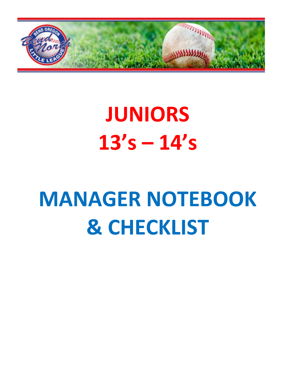 MANAGER PACKET and CHECKLIST