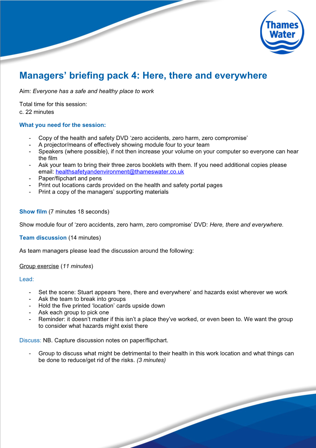 Managers Briefing Pack 4: Here, There and Everywhere