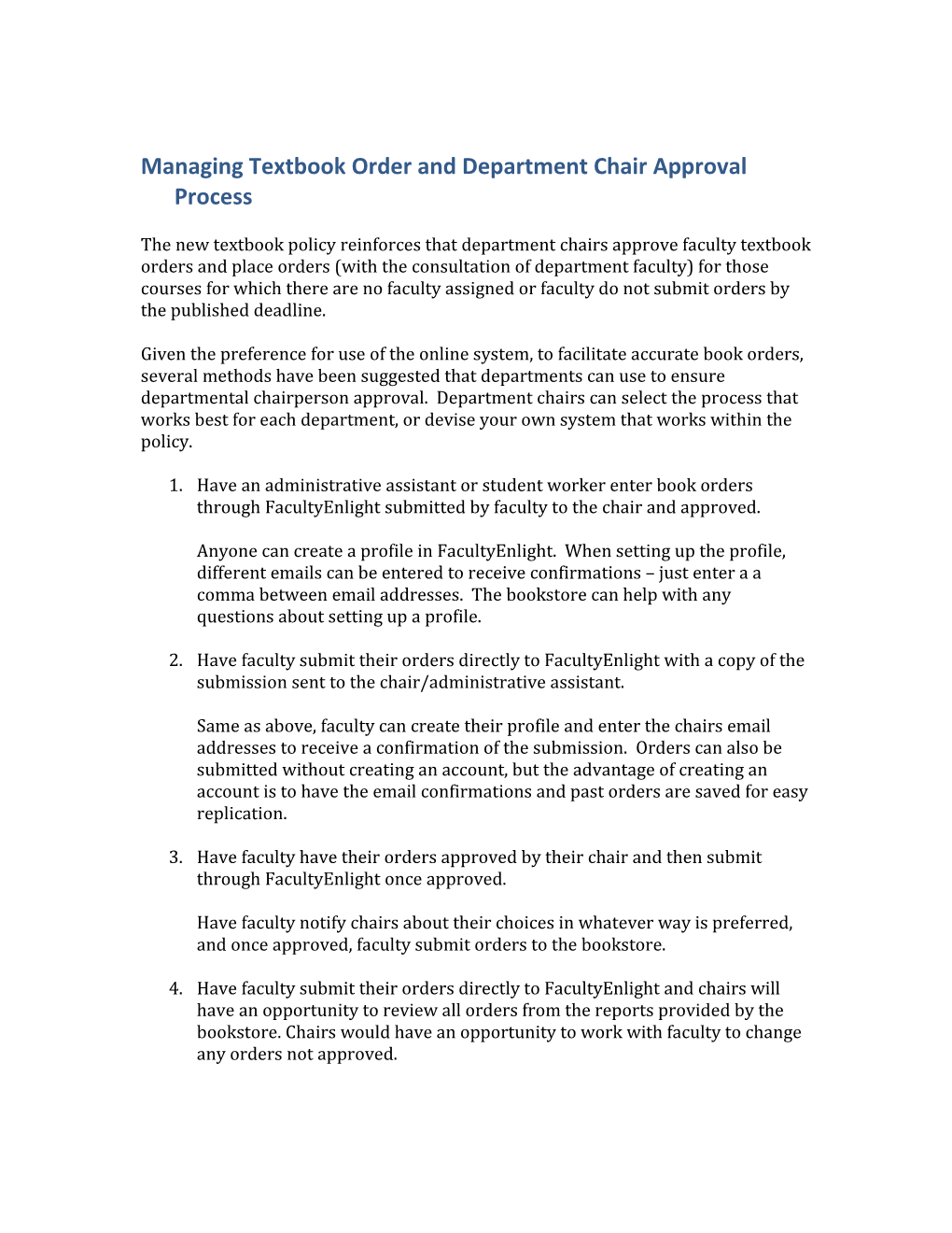 Managing Textbook Order and Department Chair Approval Process