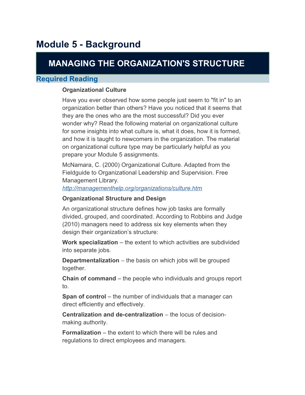 Managing the Organization's Structure