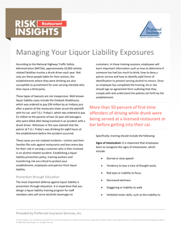 Managing Your Liquor Liability Exposures