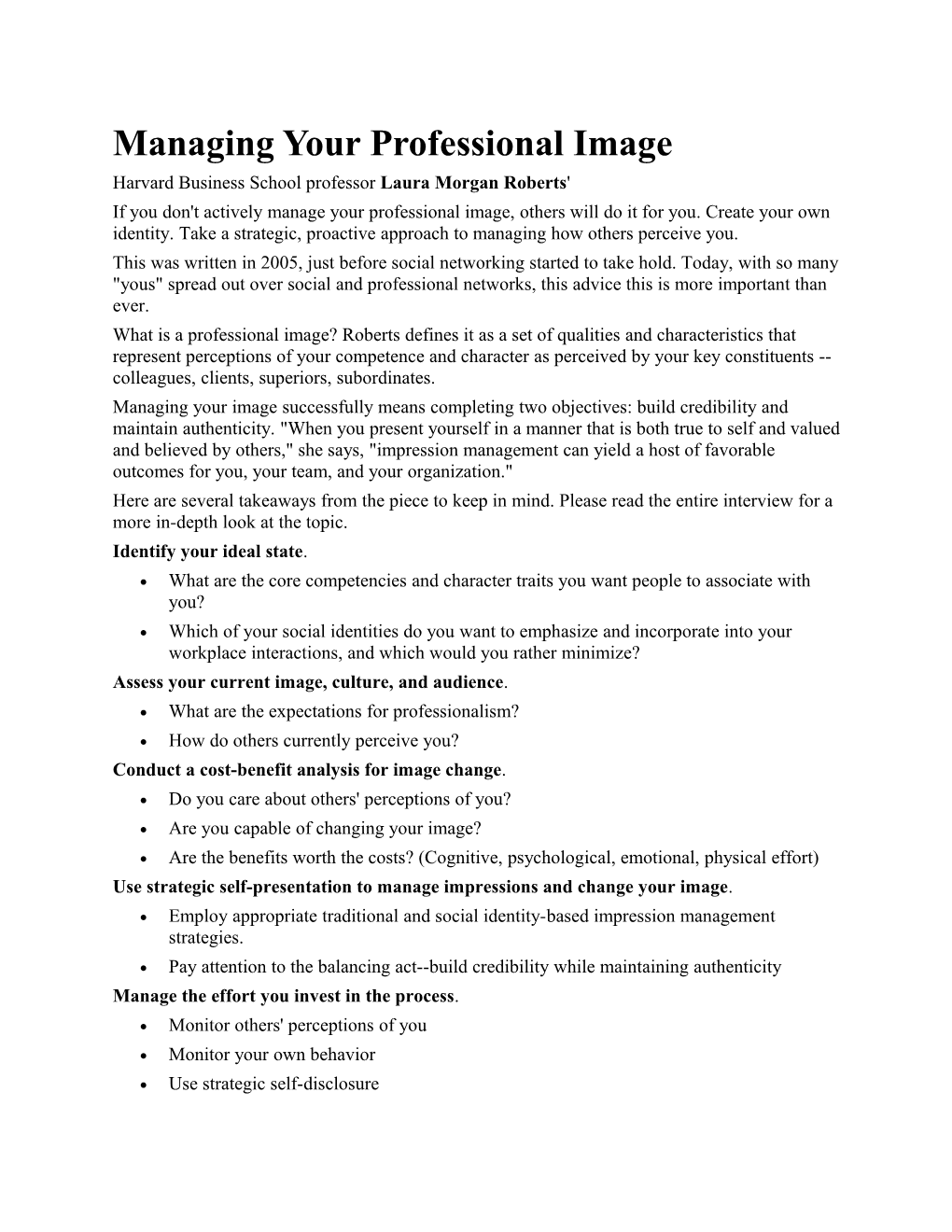 Managing Your Professional Image