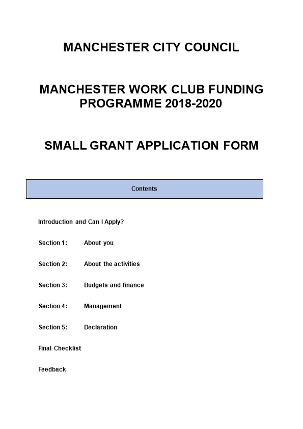 Manchester Work Club Funding Programme 2018-2020