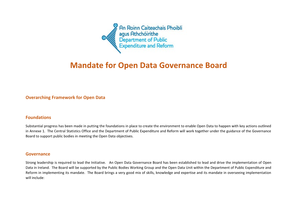 Mandate for Open Data Governance Board