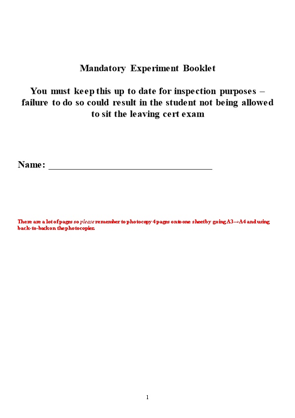 Mandatory Experiment Booklet
