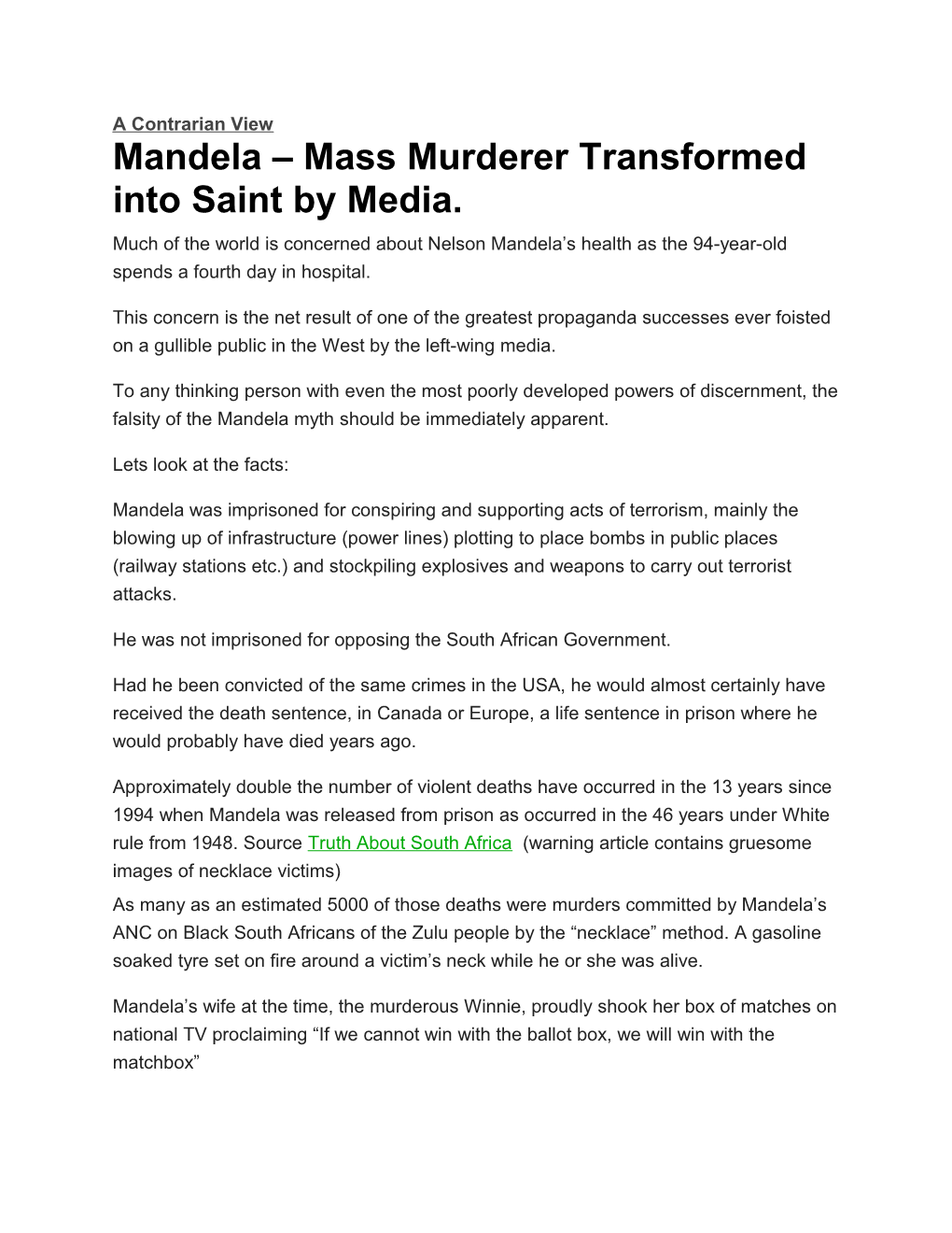 Mandela Mass Murderer Transformed Into Saint by Media