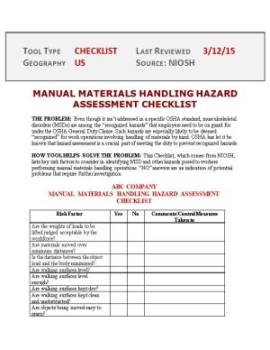 Manual Materials Handling Hazard Assessmentchecklist