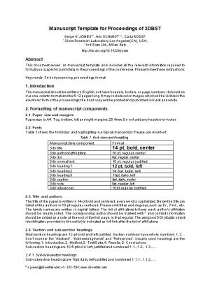 Manuscript Template for Proceedings of 3DBST