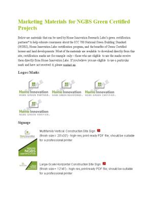 Marketing Materials for NGBS Green Certified Projects