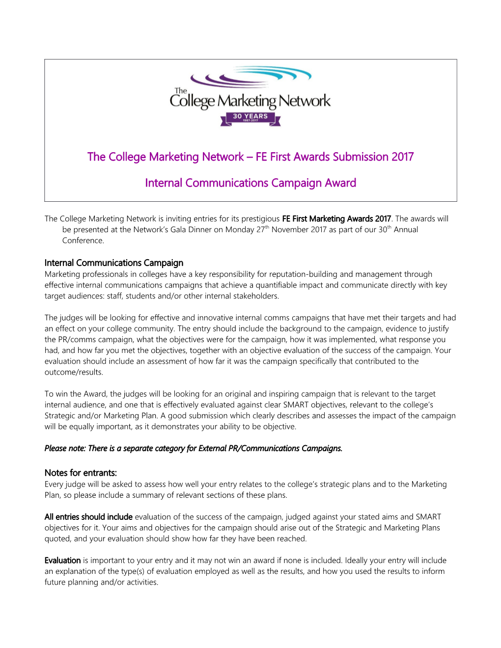 Marketing Network FE First Awards Submission 2010