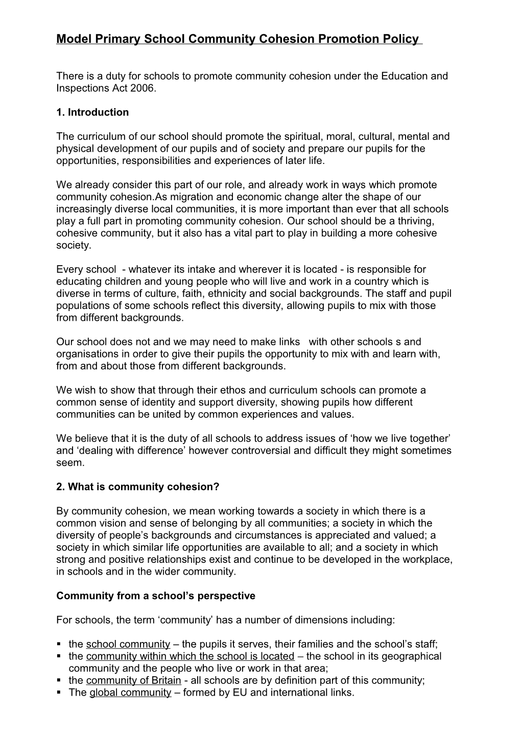 Marlborough Primary School Community Cohesion Promotion Policy