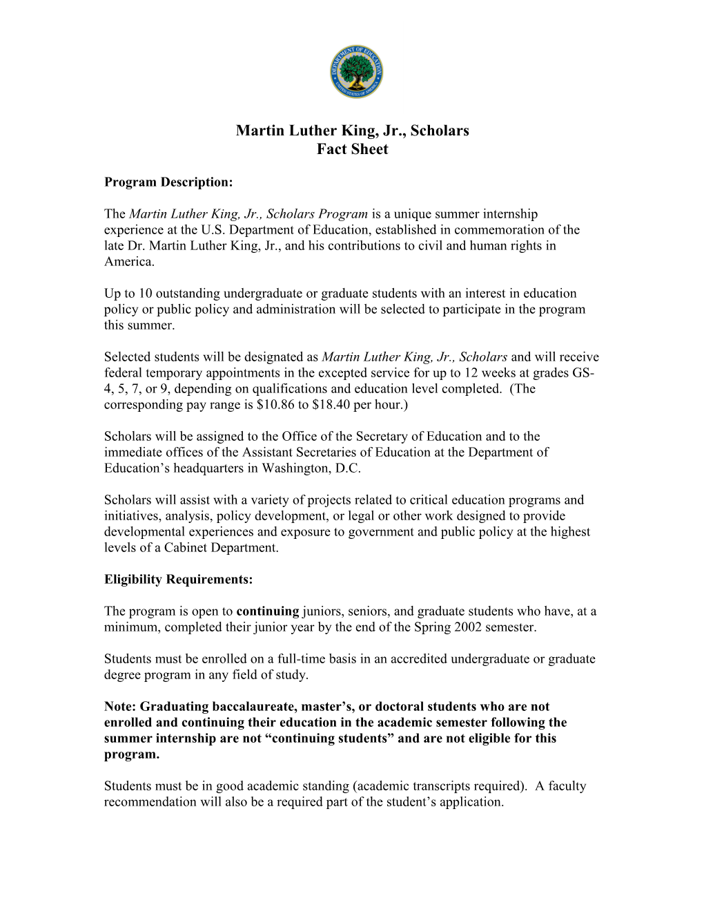 Martin Luther King Scholars