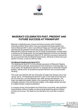 Maserati Celebrates Past, Present and Future Success at Frankfurt