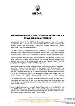 Maserati Enters Six Mc12 Super Cars in the Fia Gt World Championship