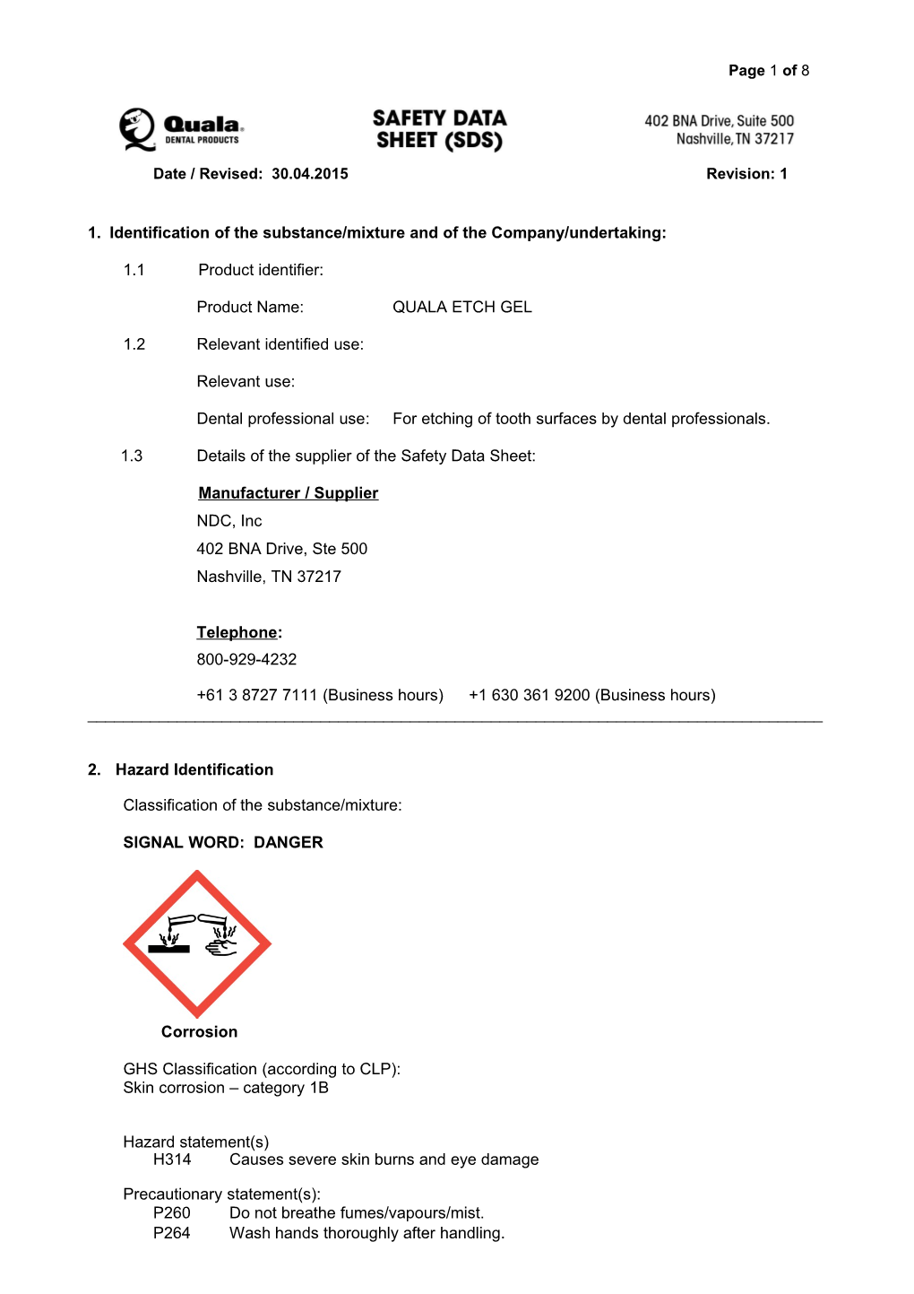 MATERIAL SAFETY DATA SHEET (According to 93/112/EEC)