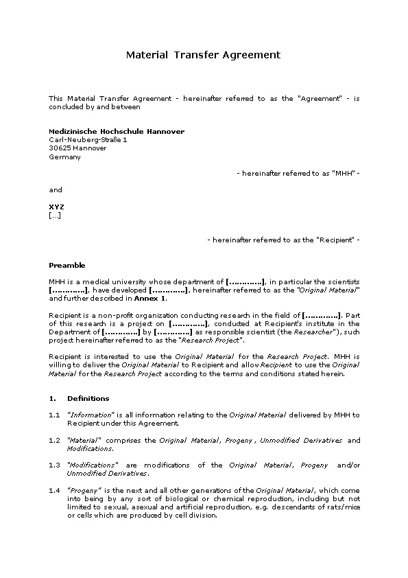 Material Transfer Agreement - Type 1