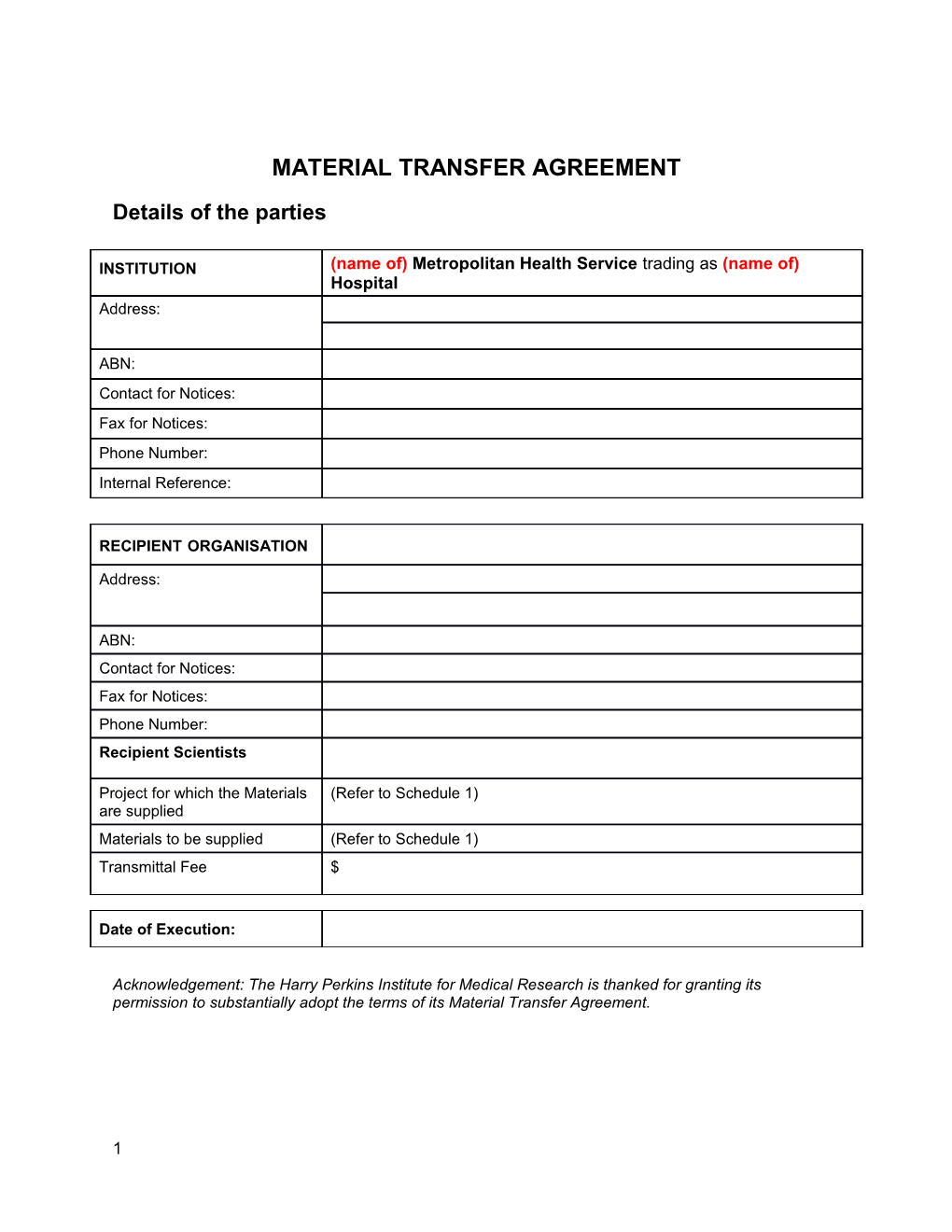 Materials Transfer Agreement