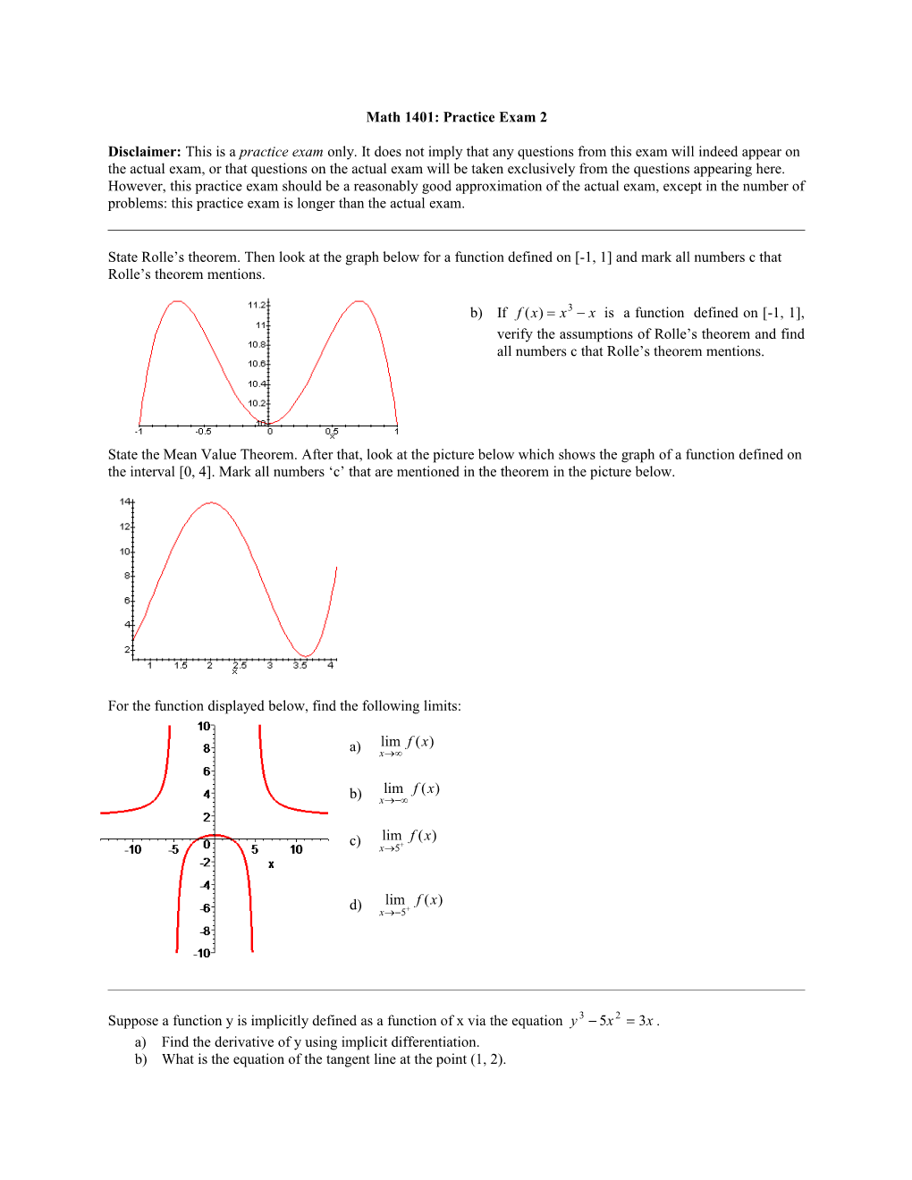 Math 1401: Practice Exam 3