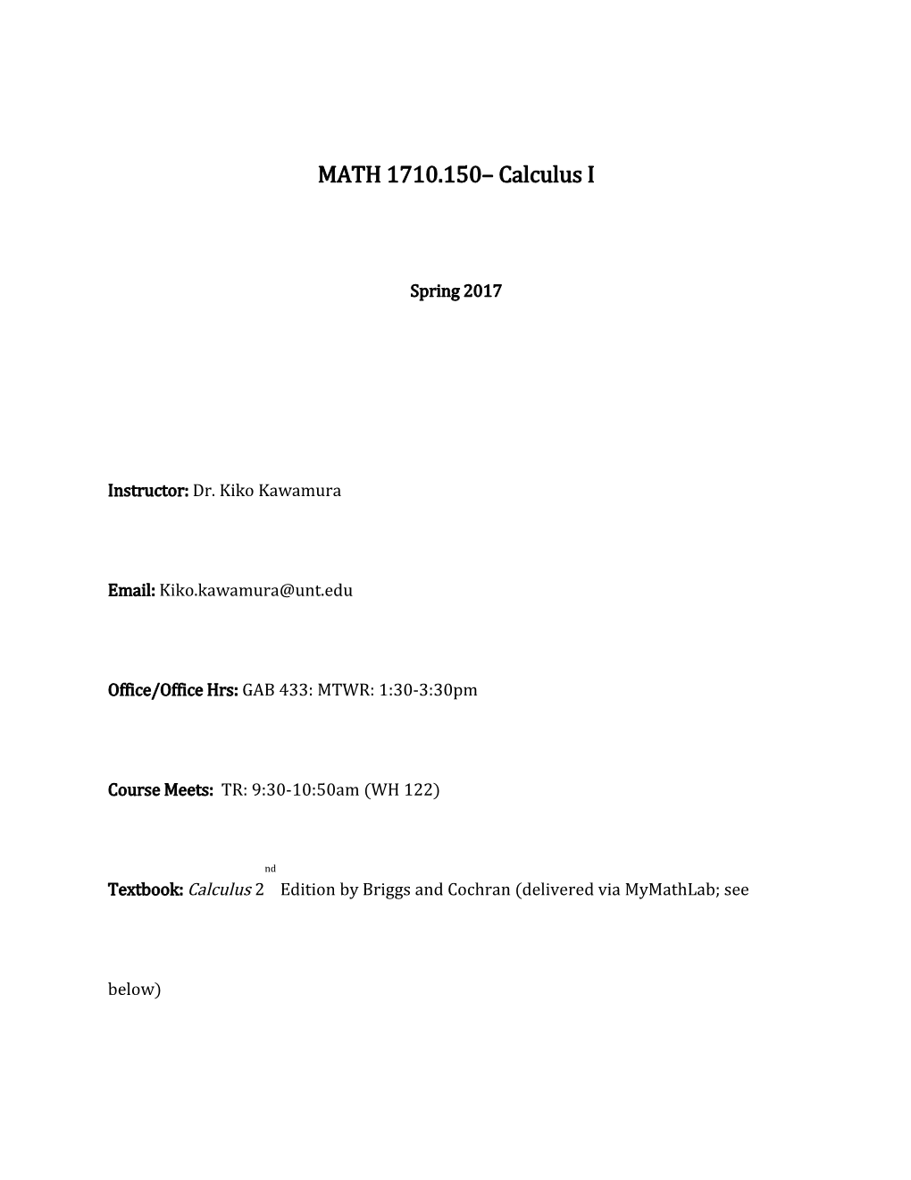 MATH 1710.150 Calculus I
