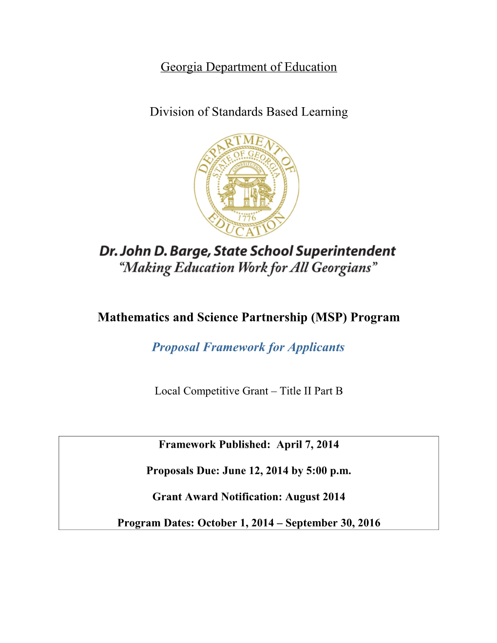Mathematics and Science Partnership (MSP) Program