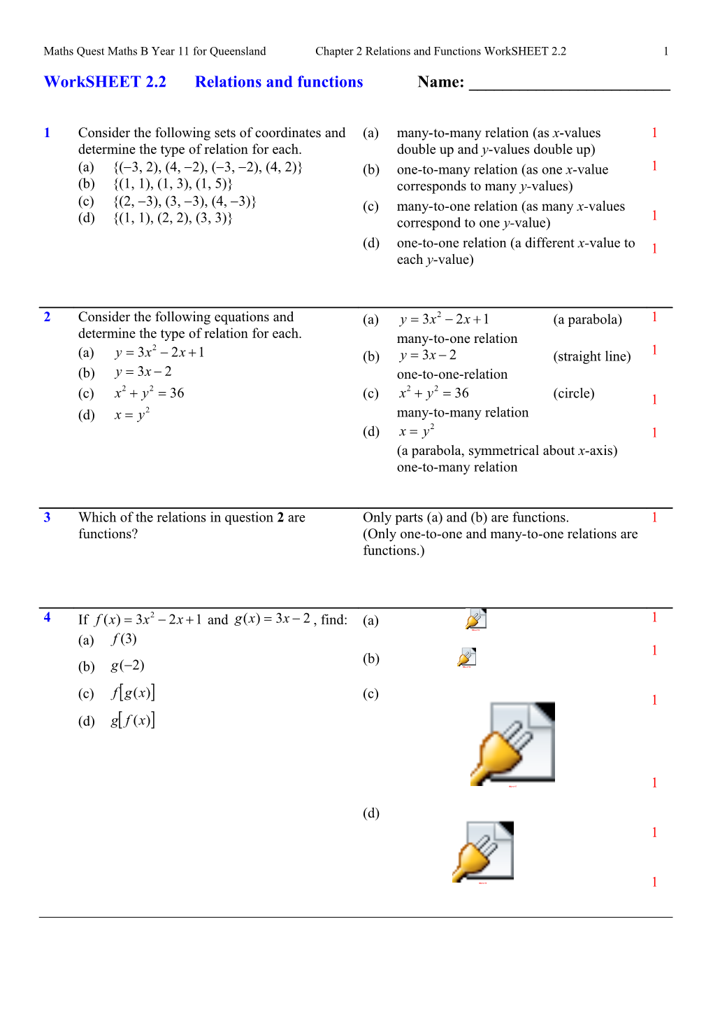 Maths Quest Maths B Year 11 for Queenslandchapter 2 Relations and Functions Worksheet 2.21