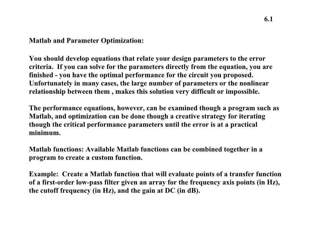 Matlab and Parameter Optimization
