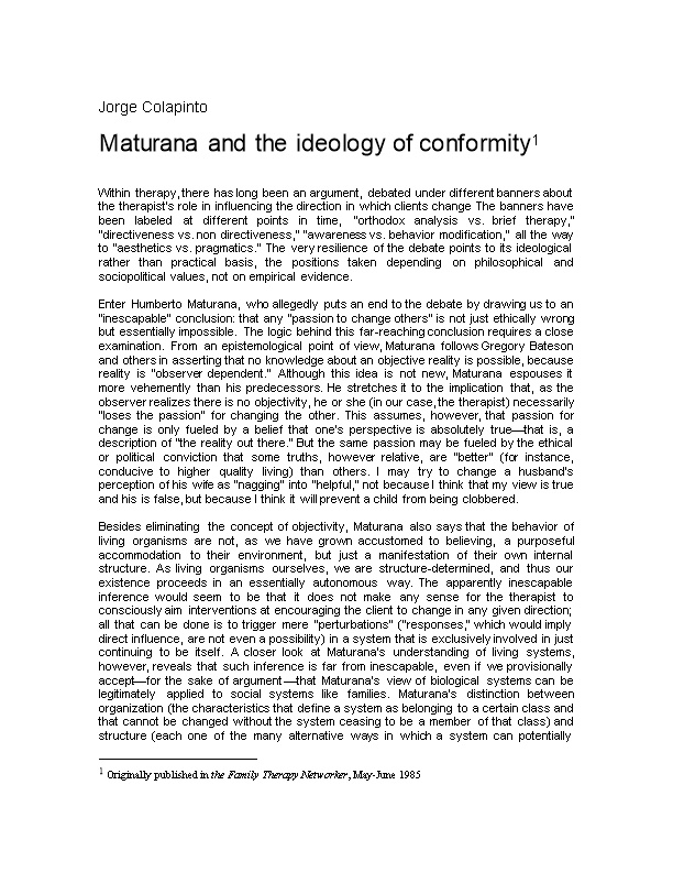 Maturana and the Ideology of Conformity