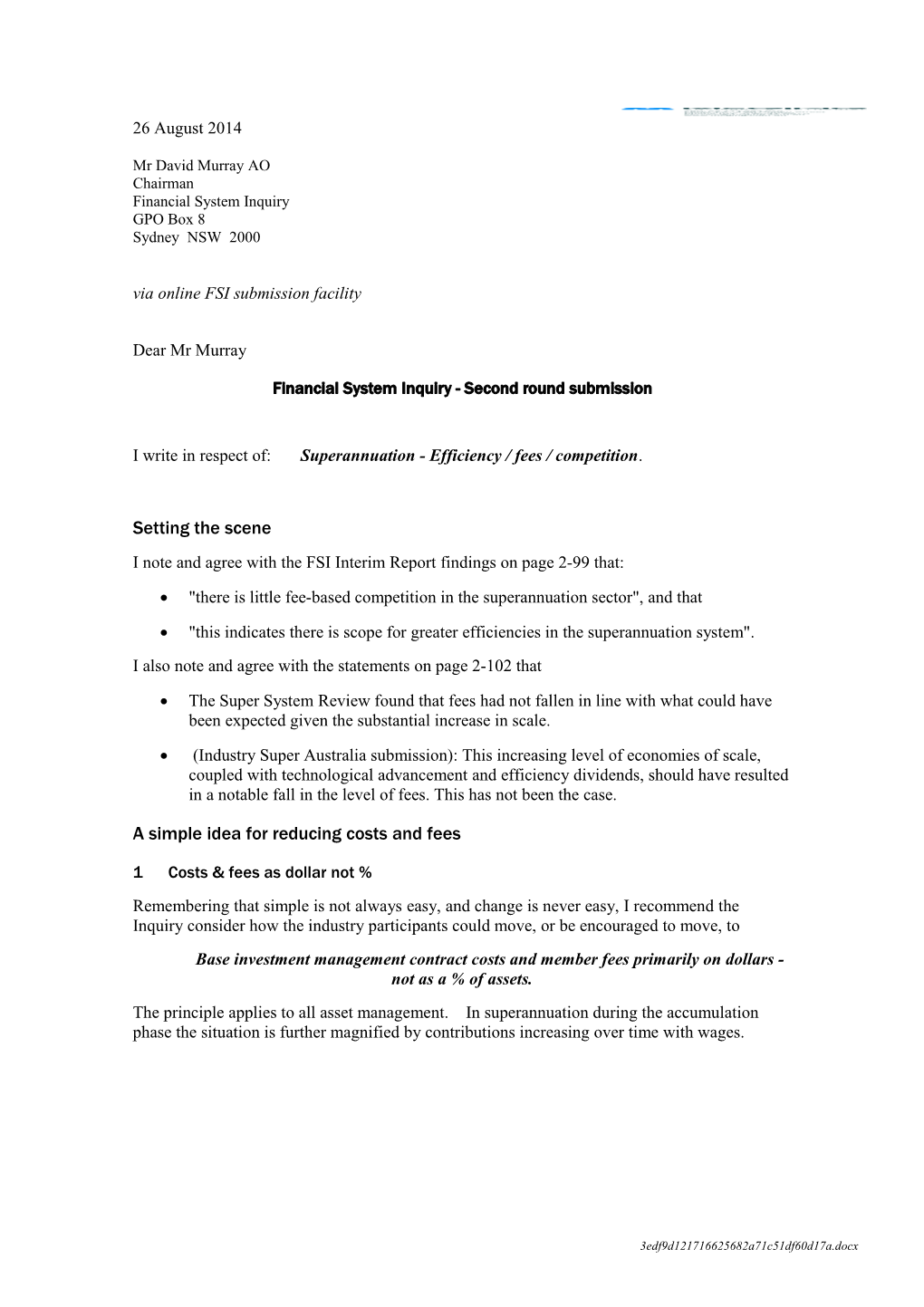 Mcging Advisory & Actuarial - Submission to the Financial System Inquiry - August 2014