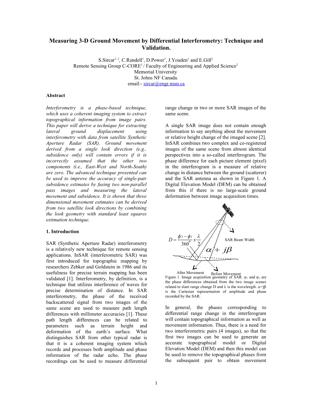 Measuring 3-D Ground Movement from Differential Interferometry: Technique and Validation