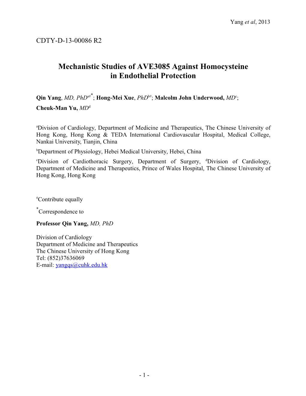Mechanistic Studies of AVE3085 Against Homocysteine