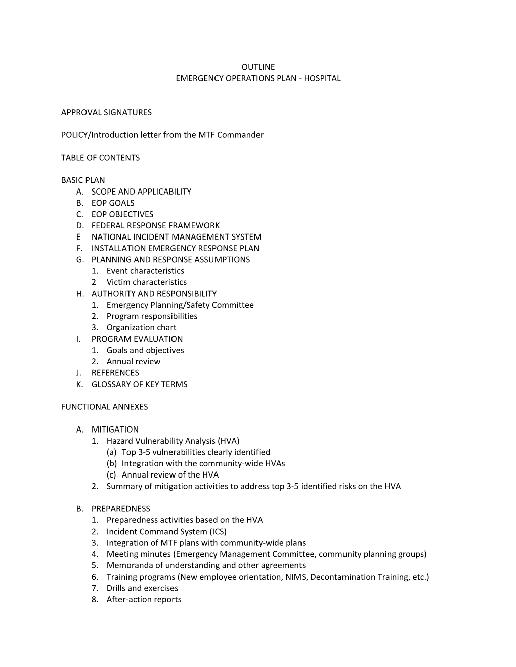 Medical Safety Template- EOP Outline 2010