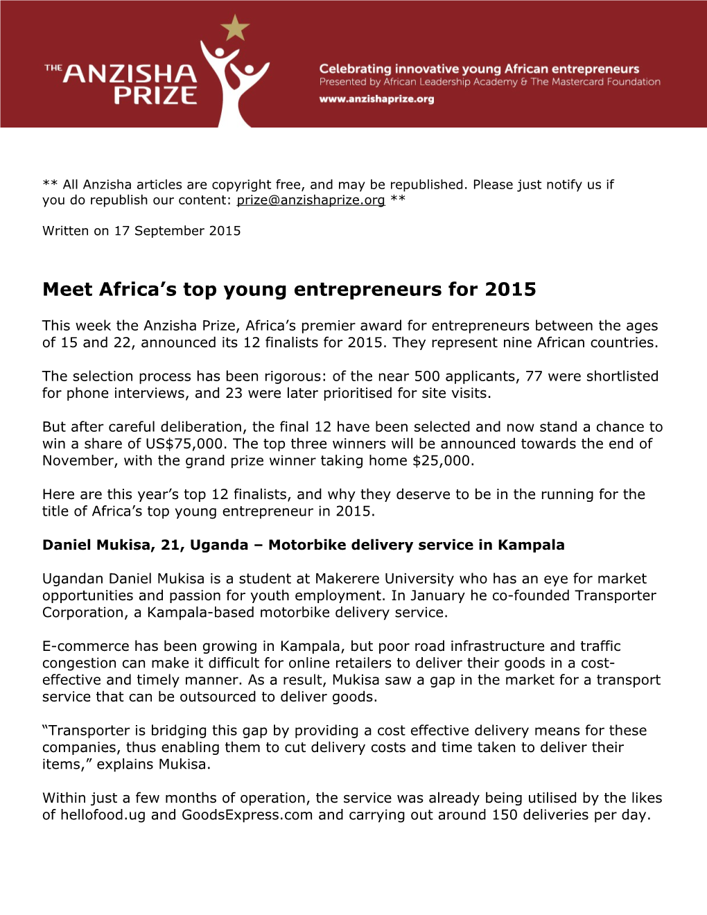 Meet Africa S Top Young Entrepreneurs for 2015