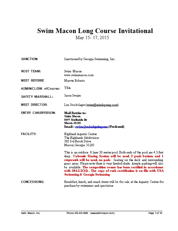 Meet Information Sheetmay 15-17, 2015Swim Macon Long Course Invite