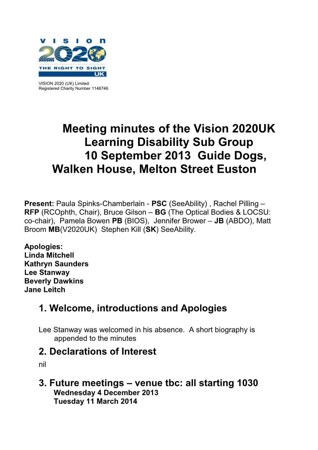 Meeting Minutes of the Vision 2020UK