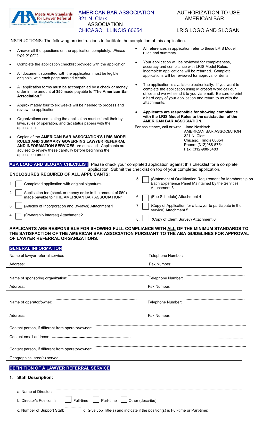 Meets ABA Standards for Lawyer Referral - Logo Application Form