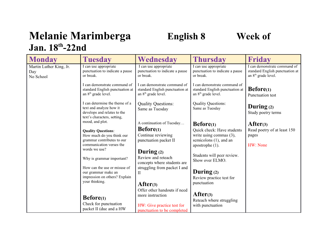 Melanie Marimberga English 8 Week of Jan. 18Th-22Nd