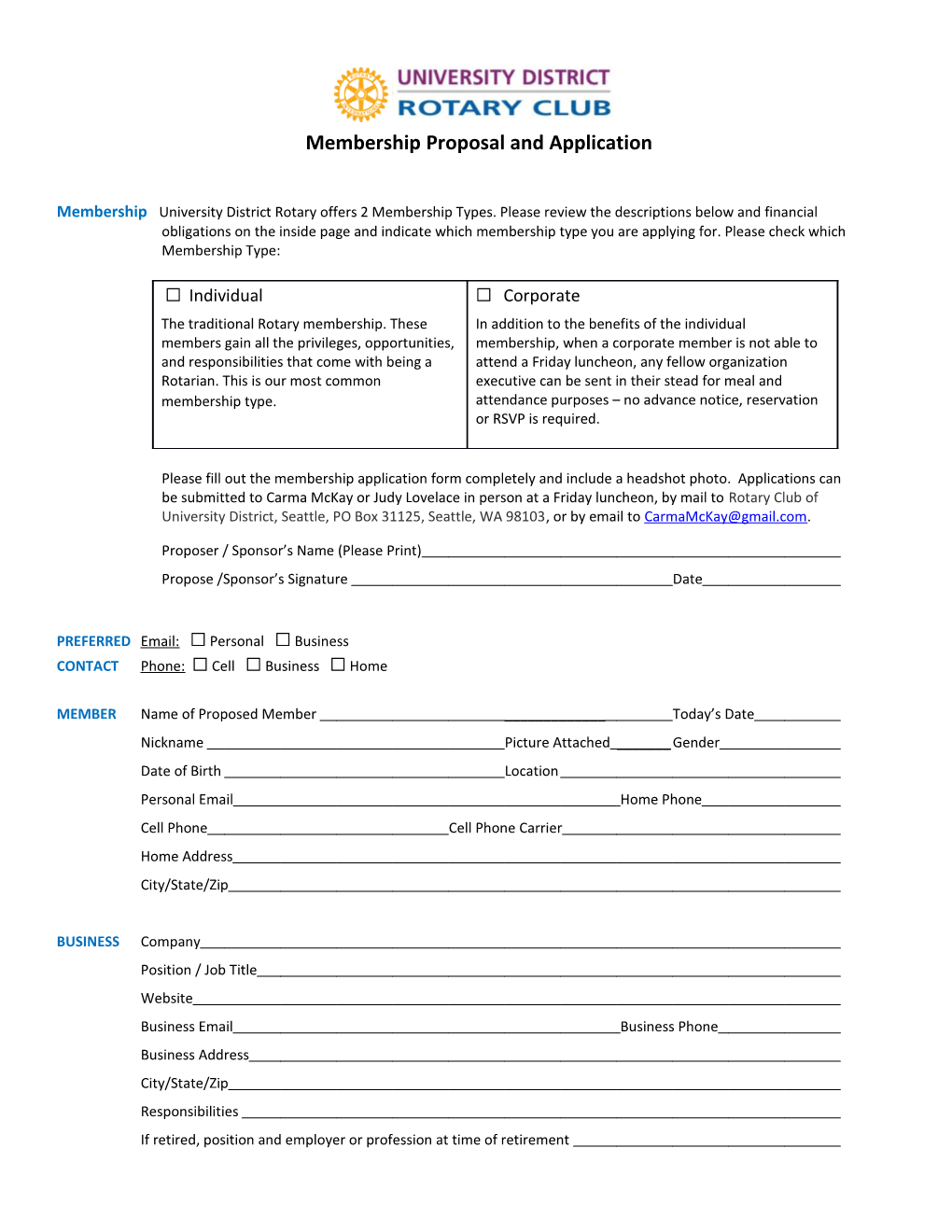 Membership Proposal and Application