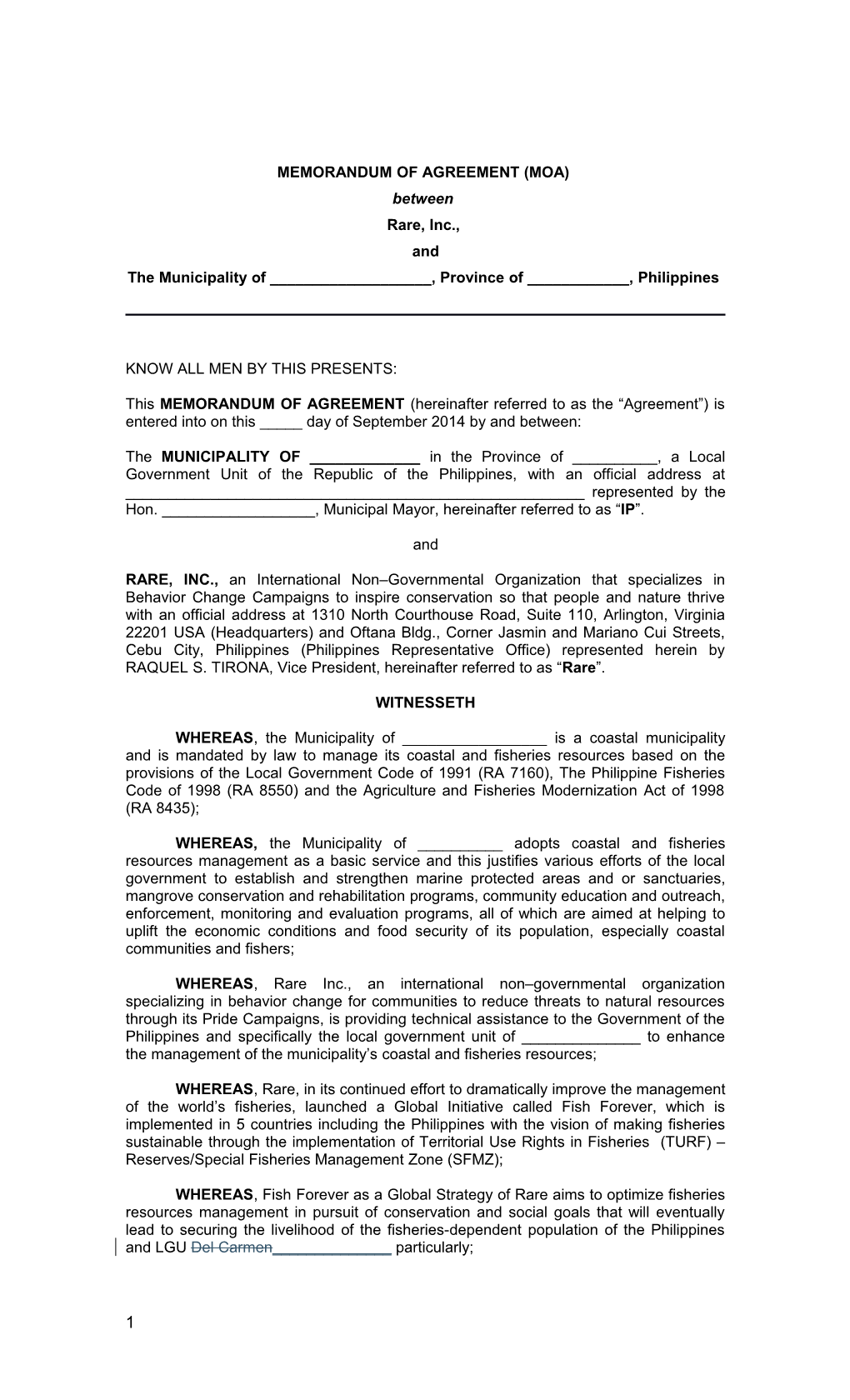 Memorandum of Agreement (Moa)