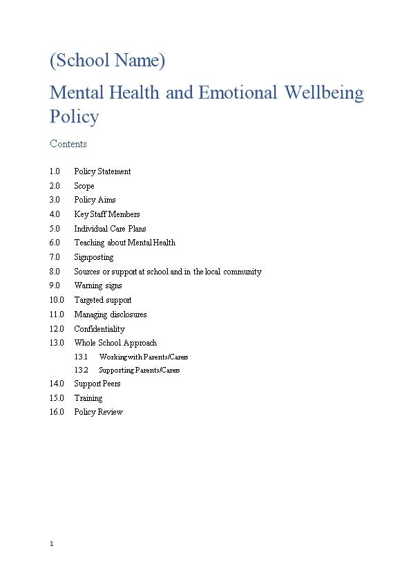 Mental Health and Emotional Wellbeing Policy