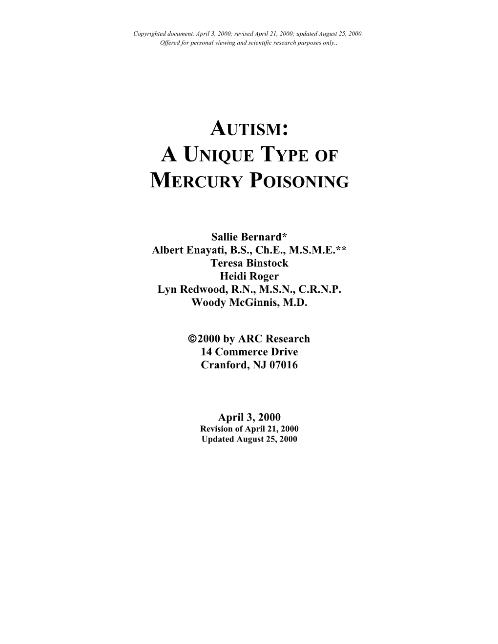 Mercury Poisioning Associated with Thimerosal, a Mercury-Containing Preservative Used In