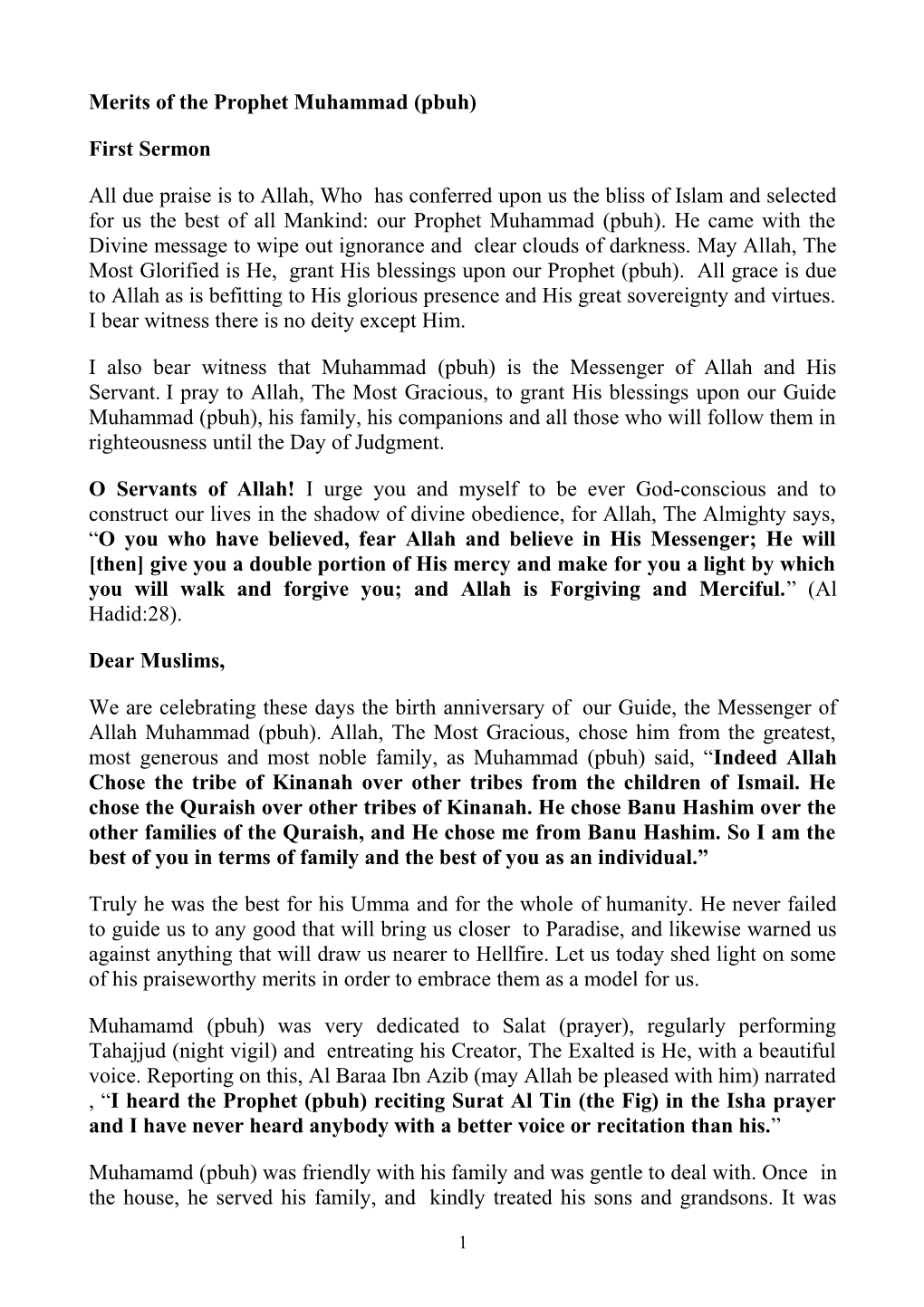 Merits of the Prophet Muhammad (Pbuh)