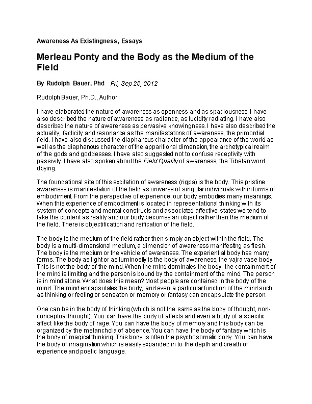 Merleauponty and the Body As the Medium of the Field
