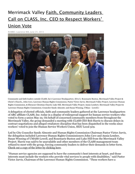 Merrimack Valley Faith, Community Leaders Call on CLASS, Inc. CEO to Respect Workers Union Vote