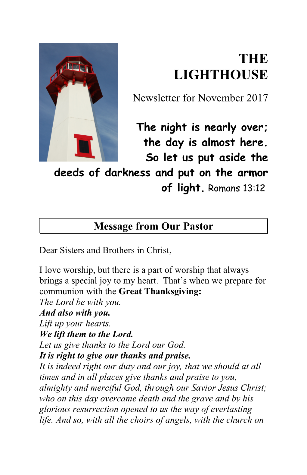 Message from Our Pastor
