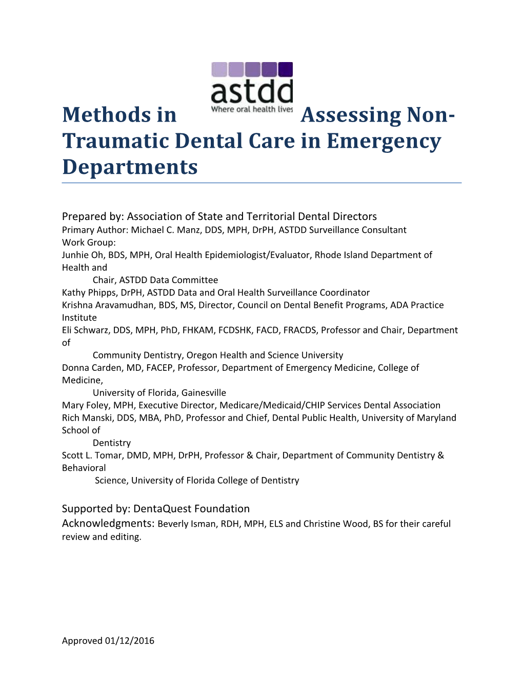 Methods Inassessing Non-Traumatic Dental Care in Emergency Departments