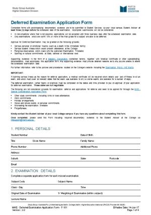 MHE - Deferred Examination Application Form