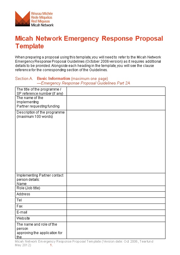 Micah Network Emergency Response Proposal Template