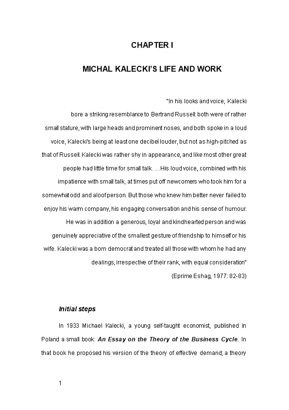 Michal Kalecki Slife and Work